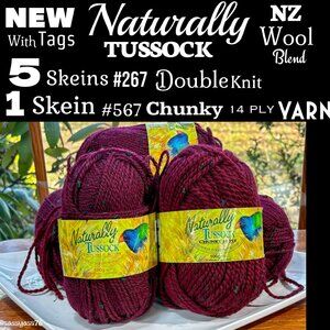 🆕NWT▪️NATURALLY TUSSOCK▪️5 Skeins #267 Double Knit 1 Skein #567 Chunky Yarn